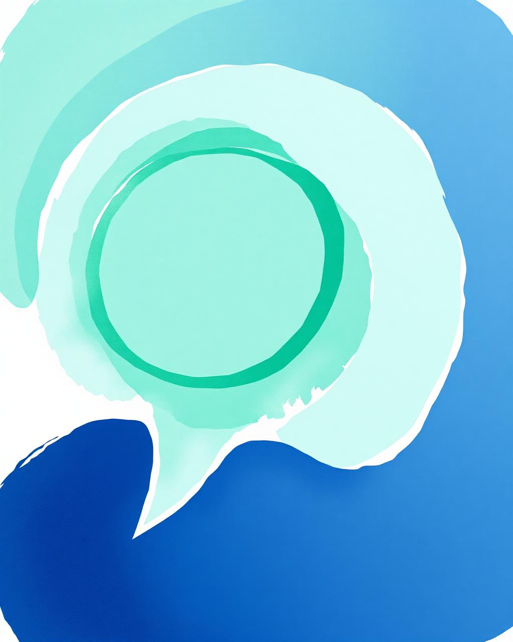 Illustration abstraite mint et bleu d'une bulle de conversation symbolisant le Community Management positif